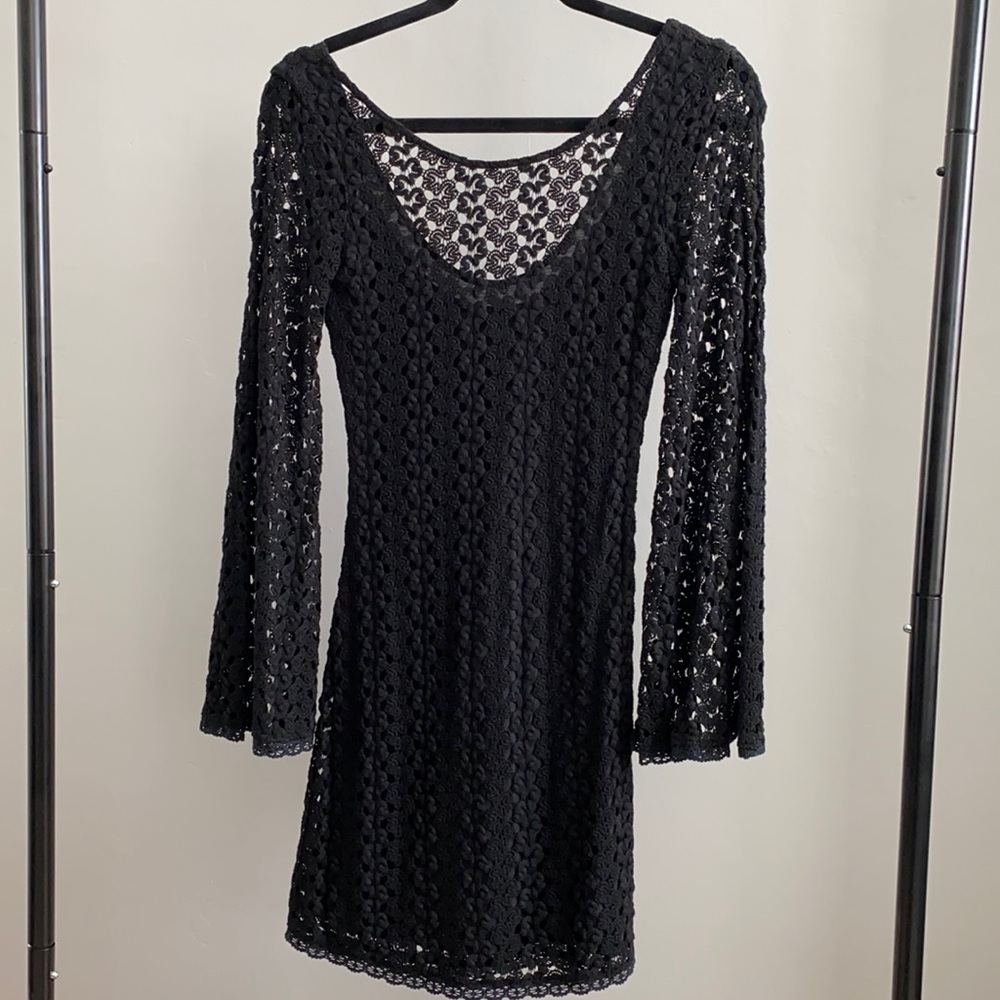 Free People Black Lace Bell Sleeve Mini Dress size XS
